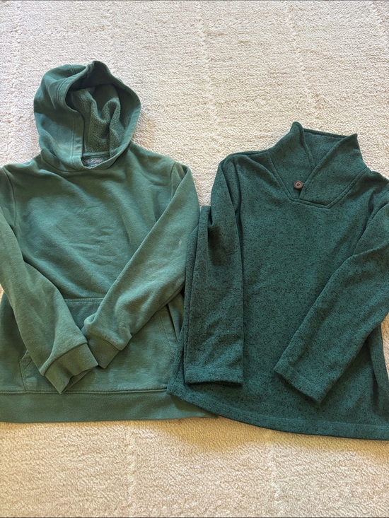 Cat & Jack Other - Green Hooded Pullover & Green Button-Neck Sweater Duo